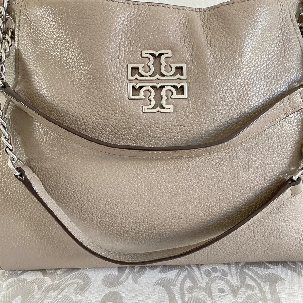 Tory Burch gray leather Britten Tote